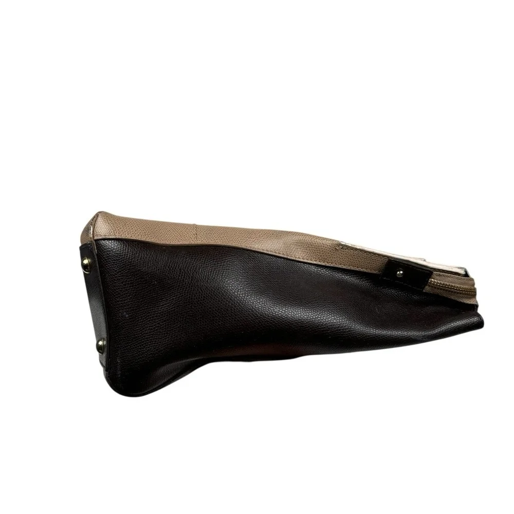 Furla Top Handle Handbag Italian Leather Purse Taupe‎ Cream Brown